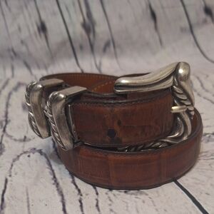 Vintage Onyx By Brighton Chestnut Moc Croc Leather Belt with Silver Buckle Sz 30